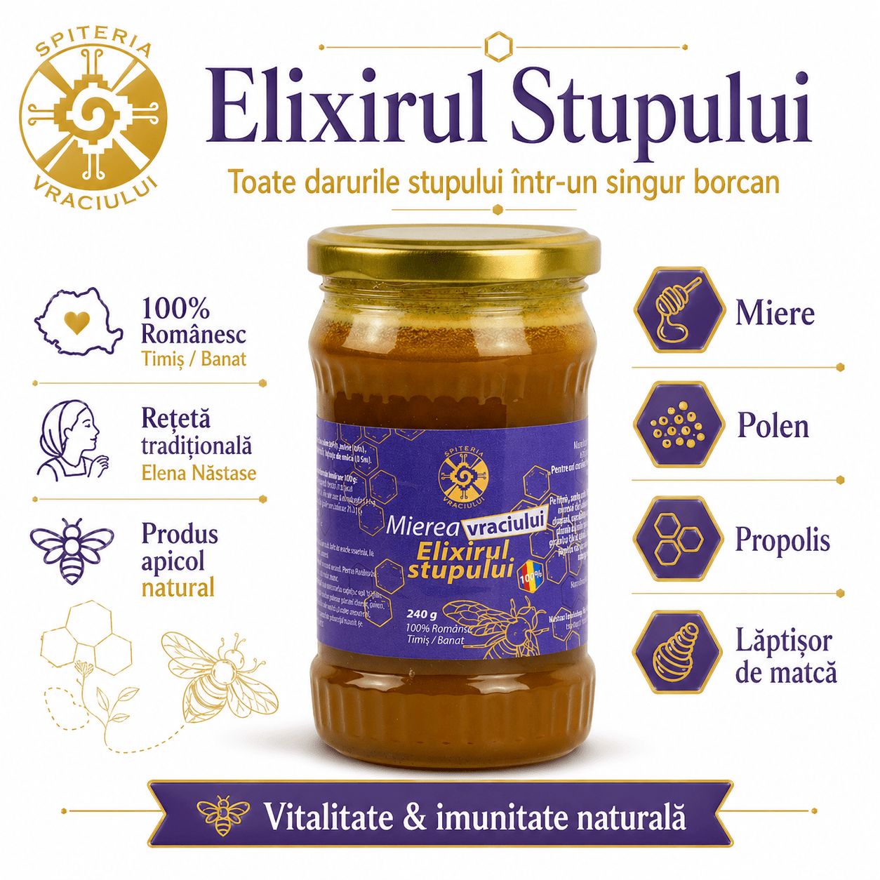 Mierea Vraciului – Elixirul Stupului | Produs Apicol Imunostimulent Natural